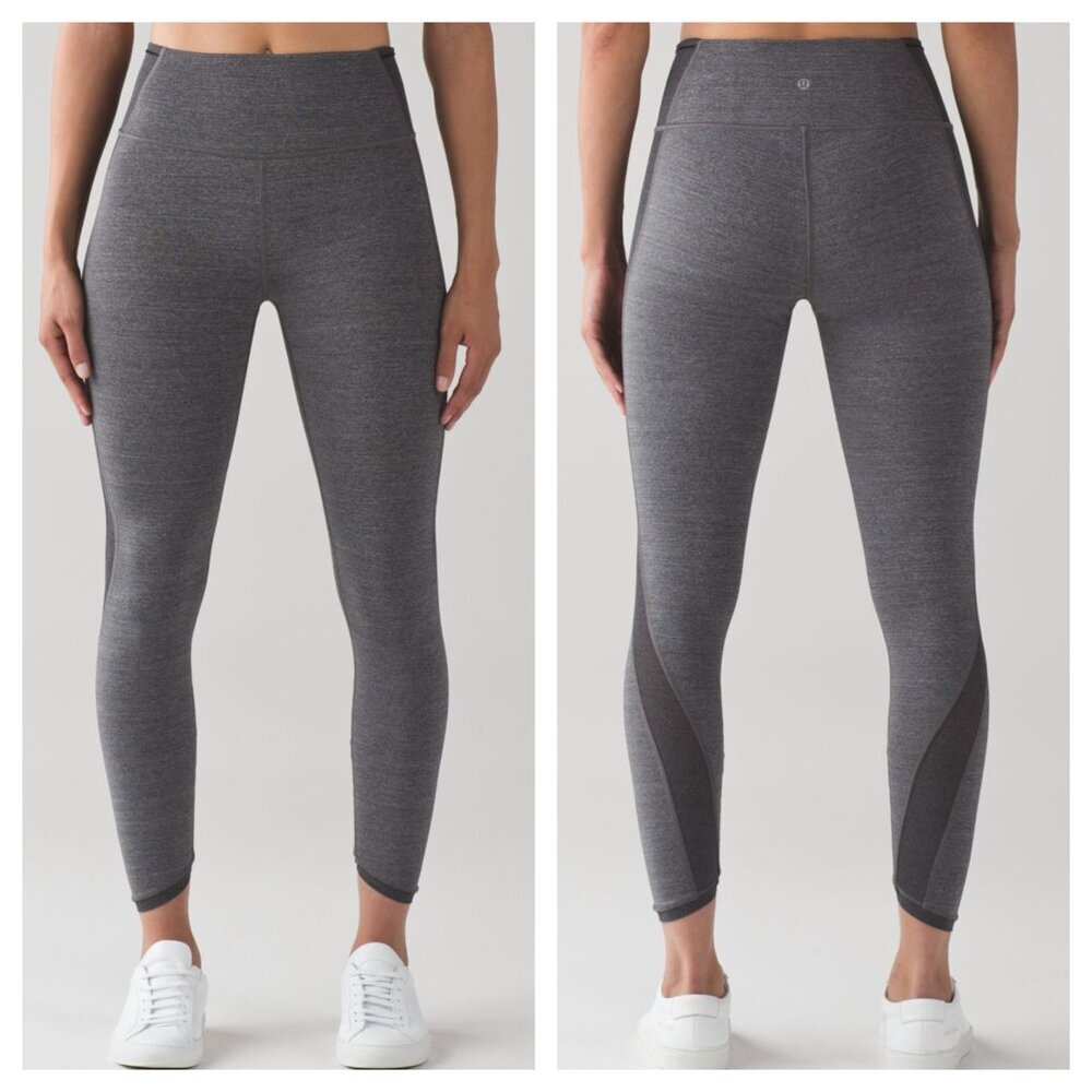 Lululemon Featherlight Tight Heathered Black Women's 4 Yoga Pilates Mesh 7/8 Run